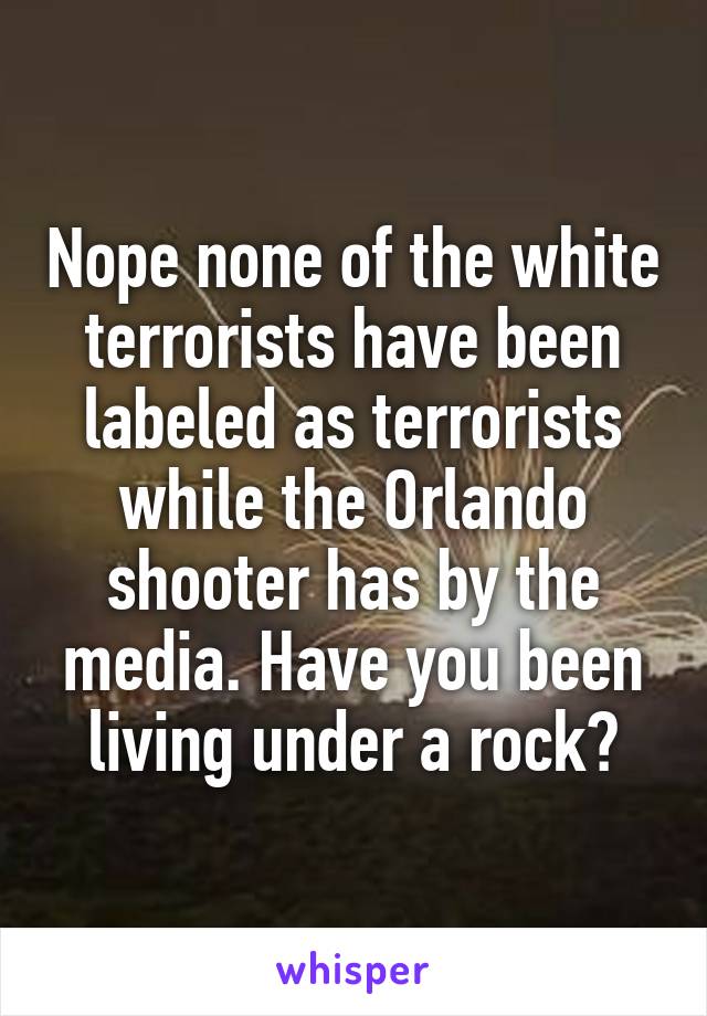 Nope none of the white terrorists have been labeled as terrorists while the Orlando shooter has by the media. Have you been living under a rock?