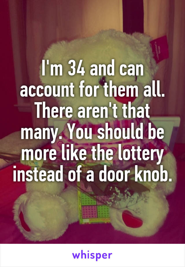 I'm 34 and can account for them all. There aren't that many. You should be more like the lottery instead of a door knob. 