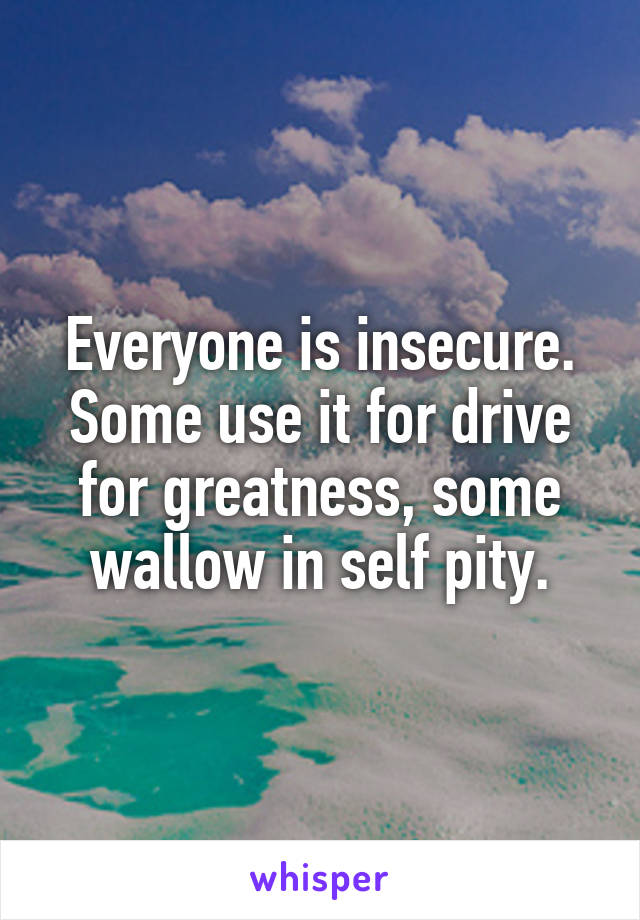 Everyone is insecure. Some use it for drive for greatness, some wallow in self pity.