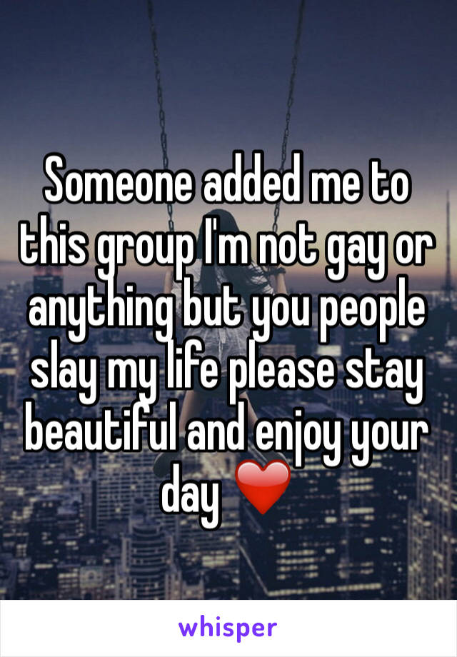 Someone added me to this group I'm not gay or anything but you people slay my life please stay beautiful and enjoy your day ❤️
