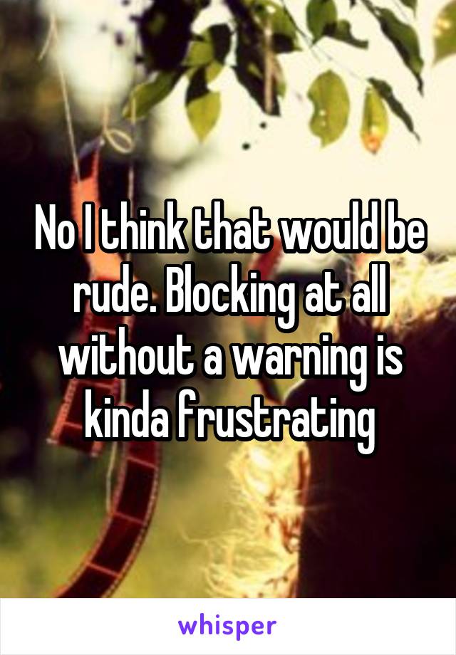 No I think that would be rude. Blocking at all without a warning is kinda frustrating