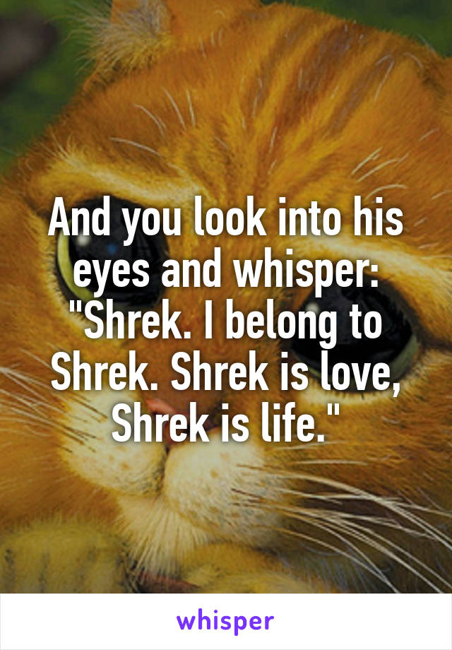 And you look into his eyes and whisper: "Shrek. I belong to Shrek. Shrek is love, Shrek is life."