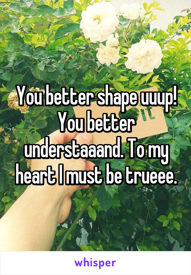 You better shape uuup! You better understaaand. To my heart I must be trueee.