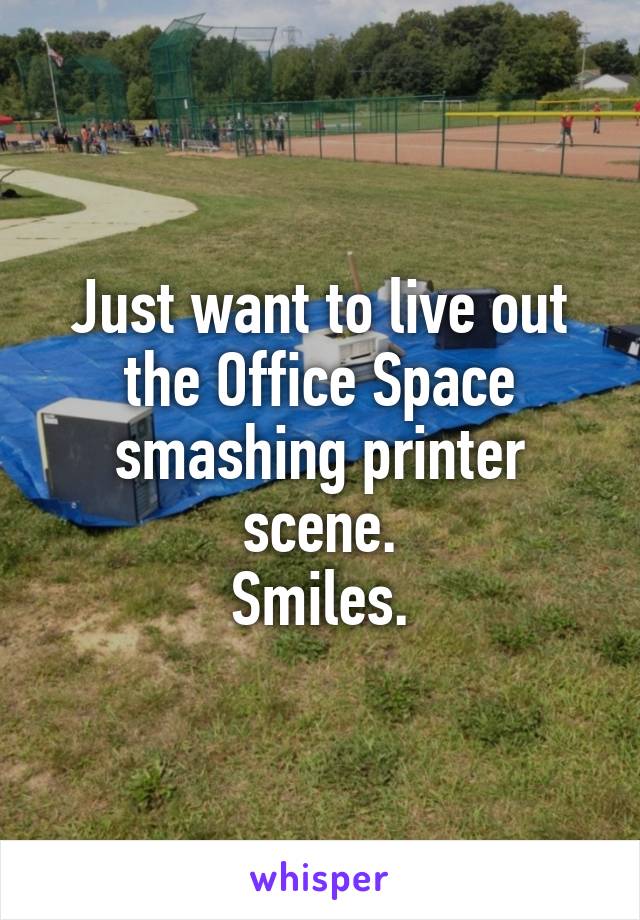 Just want to live out the Office Space smashing printer scene.
Smiles.