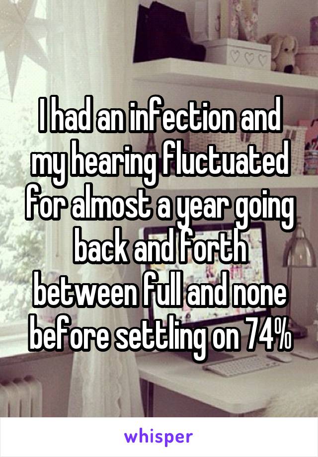 I had an infection and my hearing fluctuated for almost a year going back and forth between full and none before settling on 74%