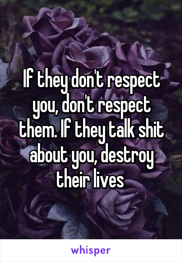 If they don't respect you, don't respect them. If they talk shit about you, destroy their lives 