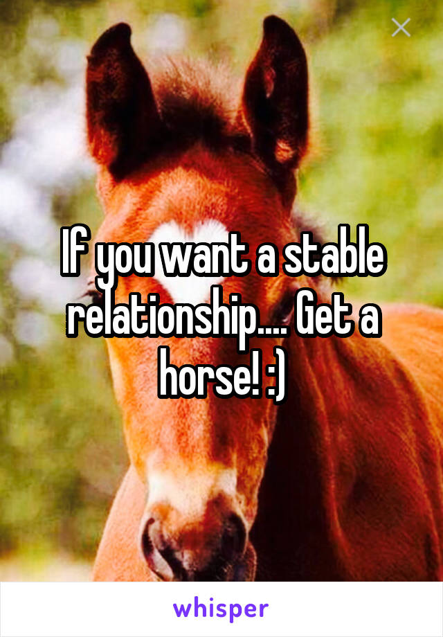 If you want a stable relationship.... Get a horse! :)