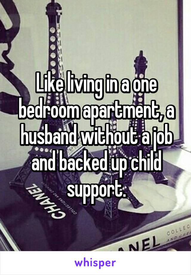 Like living in a one bedroom apartment, a husband without a job and backed up child support.
