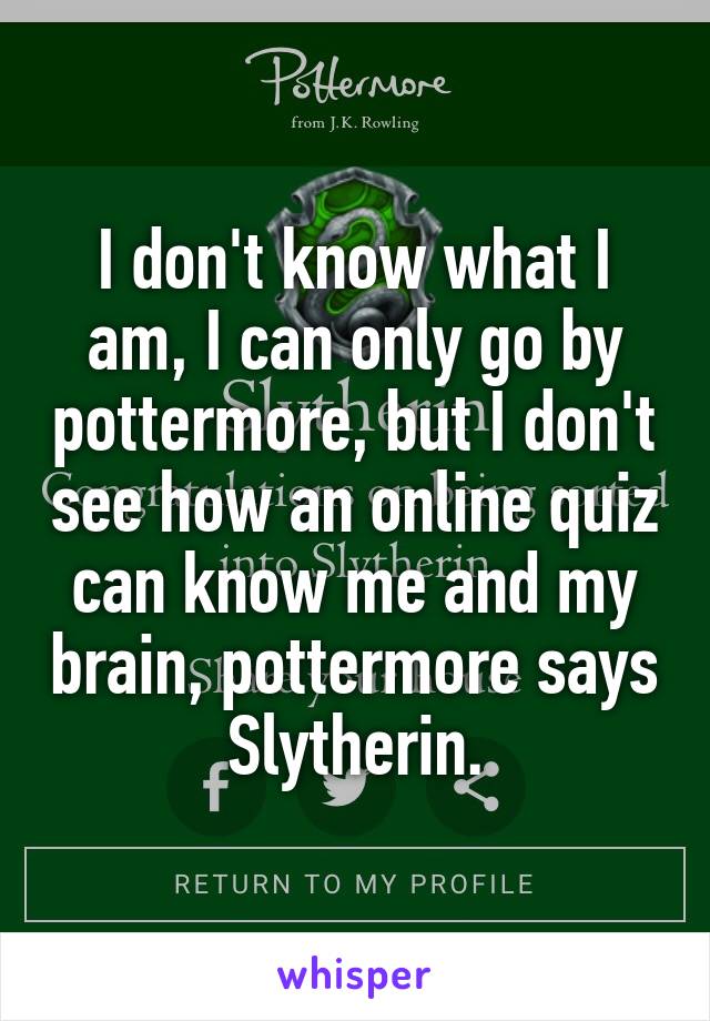 I don't know what I am, I can only go by pottermore, but I don't see how an online quiz can know me and my brain, pottermore says Slytherin.