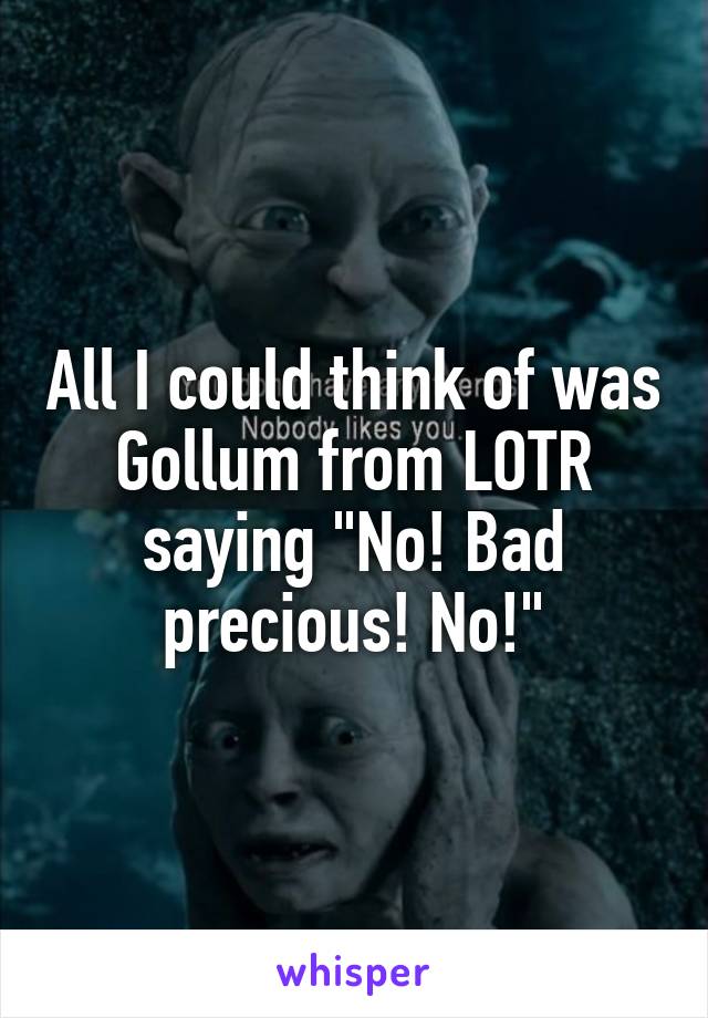 All I could think of was Gollum from LOTR saying "No! Bad precious! No!"