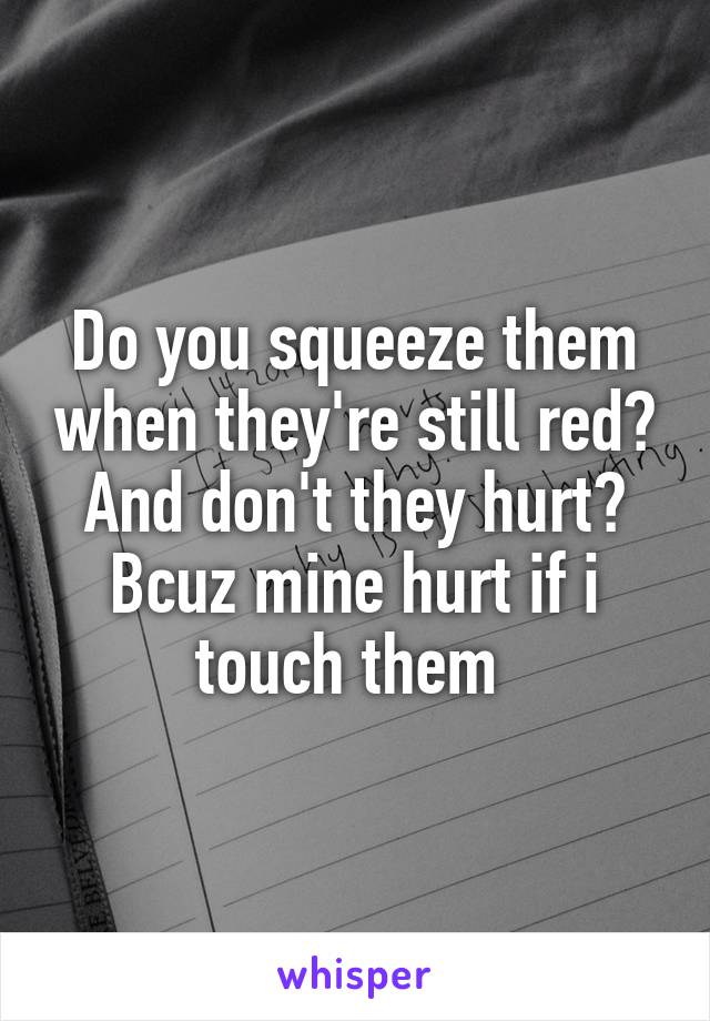 Do you squeeze them when they're still red? And don't they hurt? Bcuz mine hurt if i touch them 