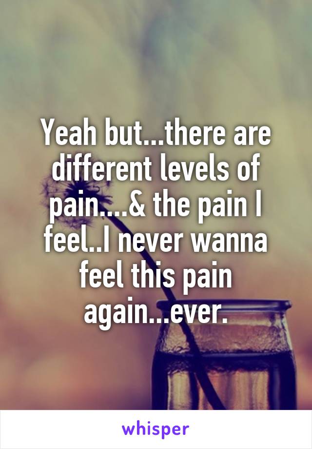 Yeah but...there are different levels of pain....& the pain I feel..I never wanna feel this pain again...ever.