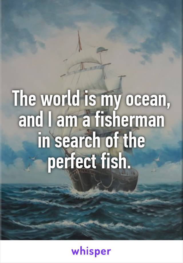 The world is my ocean, and I am a fisherman in search of the perfect fish. 