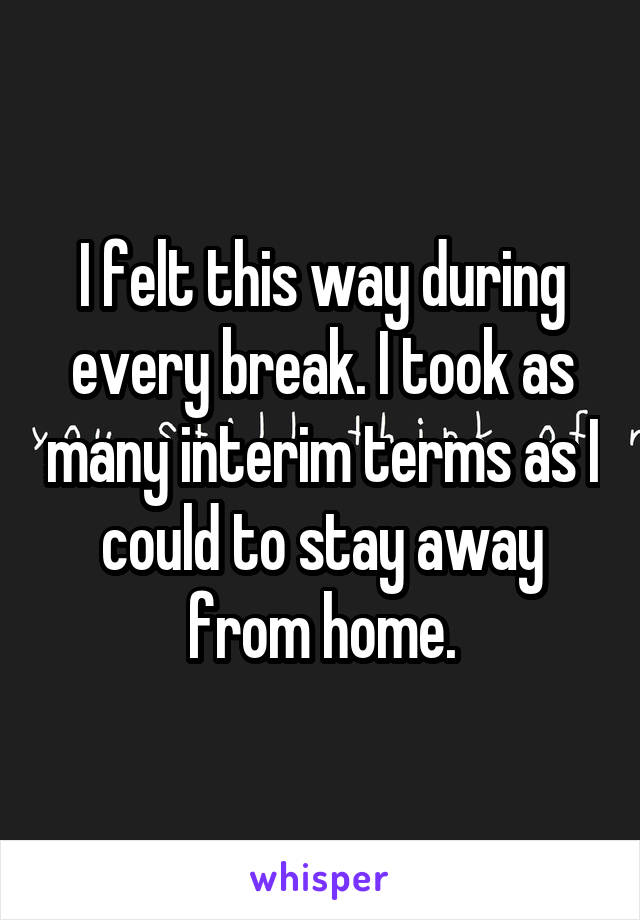 I felt this way during every break. I took as many interim terms as I could to stay away from home.