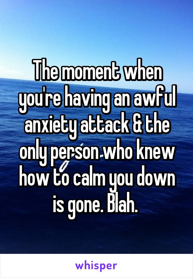 The moment when you're having an awful anxiety attack & the only person who knew how to calm you down is gone. Blah. 