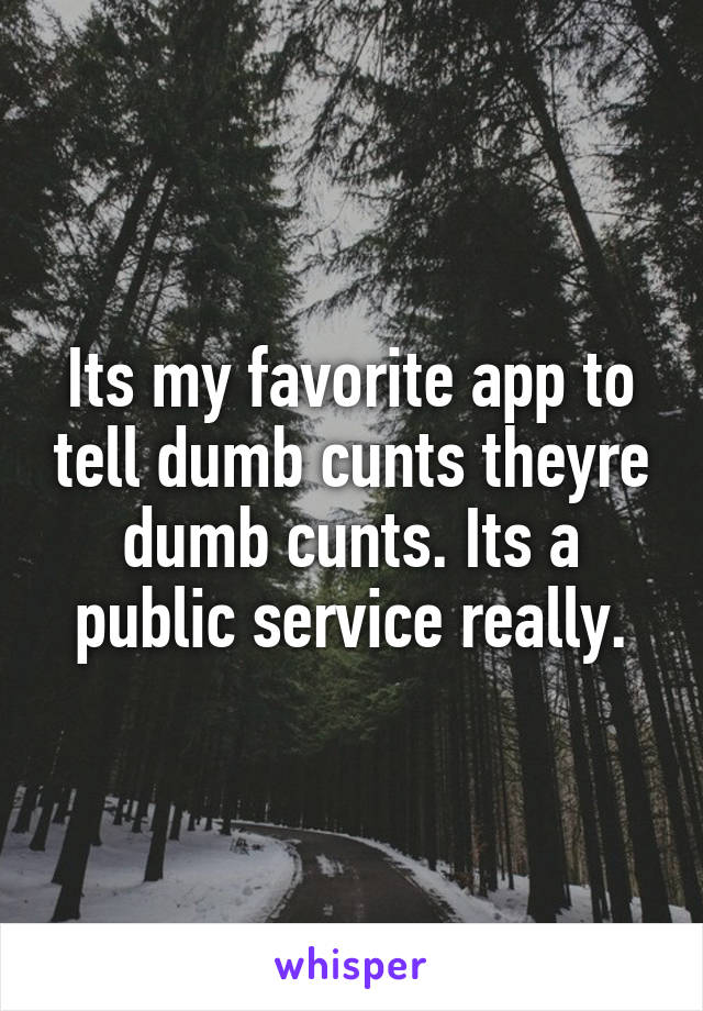 Its my favorite app to tell dumb cunts theyre dumb cunts. Its a public service really.