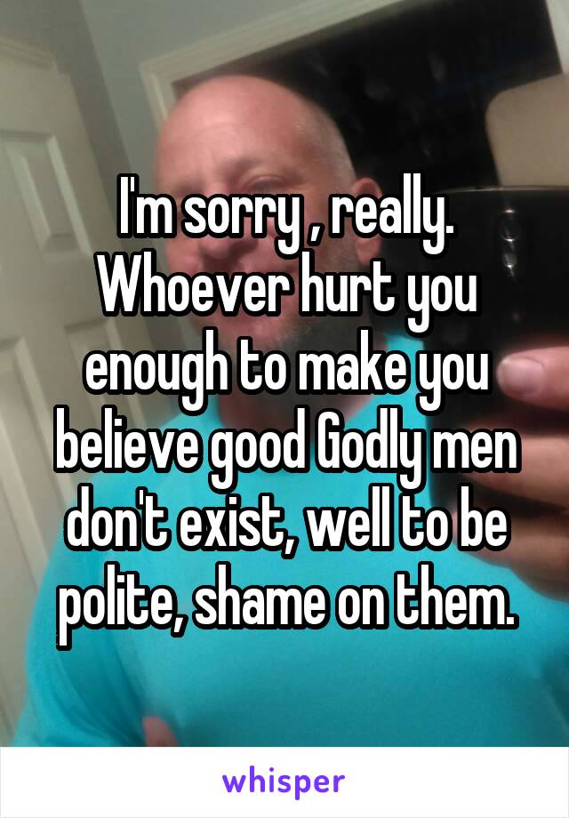 I'm sorry , really. Whoever hurt you enough to make you believe good Godly men don't exist, well to be polite, shame on them.