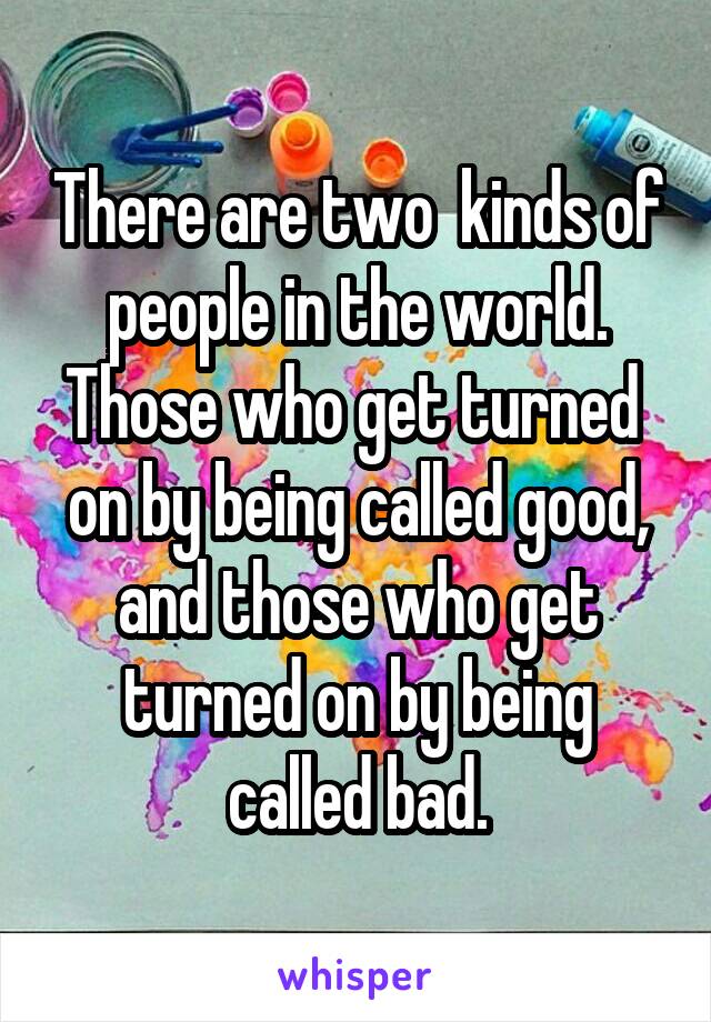 There are two  kinds of people in the world. Those who get turned  on by being called good, and those who get turned on by being called bad.