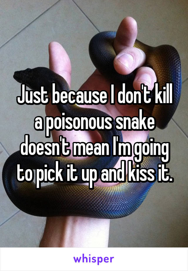 Just because I don't kill a poisonous snake doesn't mean I'm going to pick it up and kiss it.