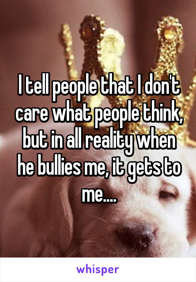 I tell people that I don't care what people think, but in all reality when he bullies me, it gets to me....