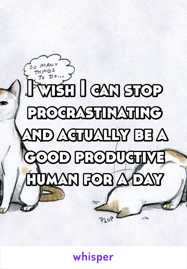 I wish I can stop procrastinating and actually be a good productive human for a day