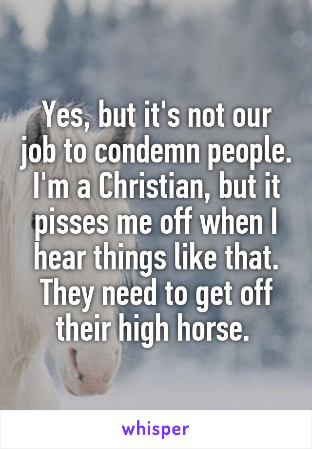 Yes, but it's not our job to condemn people. I'm a Christian, but it pisses me off when I hear things like that. They need to get off their high horse. 