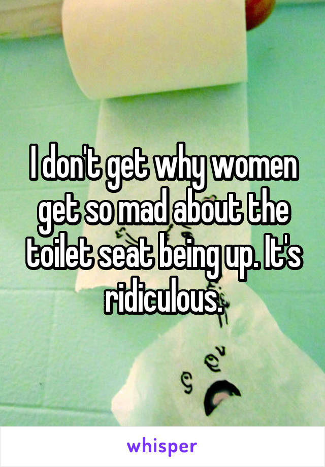 I don't get why women get so mad about the toilet seat being up. It's ridiculous.