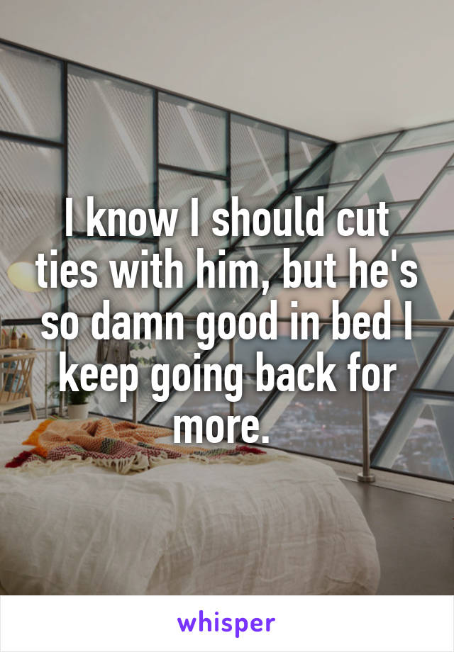 I know I should cut ties with him, but he's so damn good in bed I keep going back for more. 