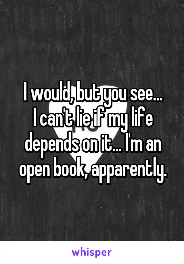 I would, but you see...
I can't lie if my life depends on it... I'm an open book, apparently.