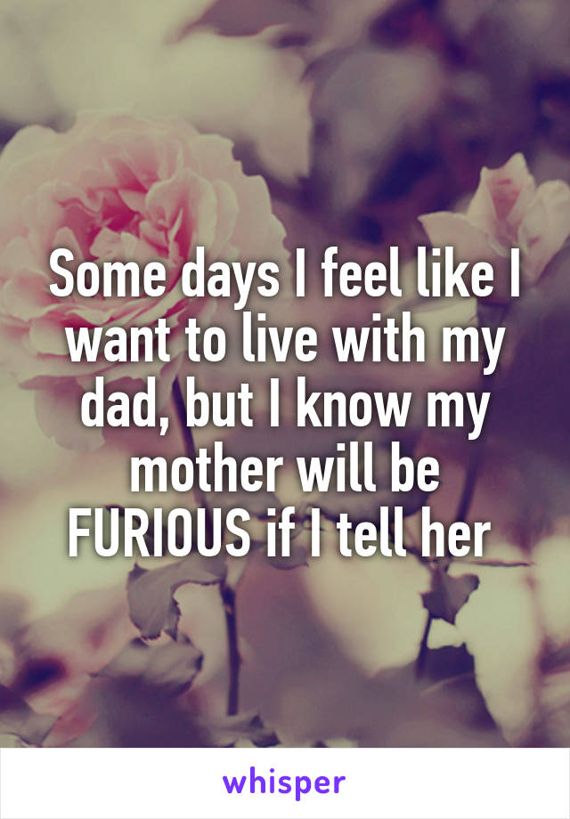 Some days I feel like I want to live with my dad, but I know my mother will be FURIOUS if I tell her 