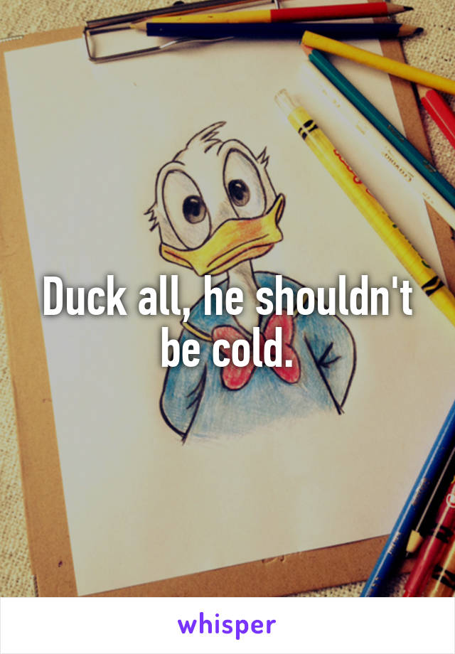 Duck all, he shouldn't be cold.