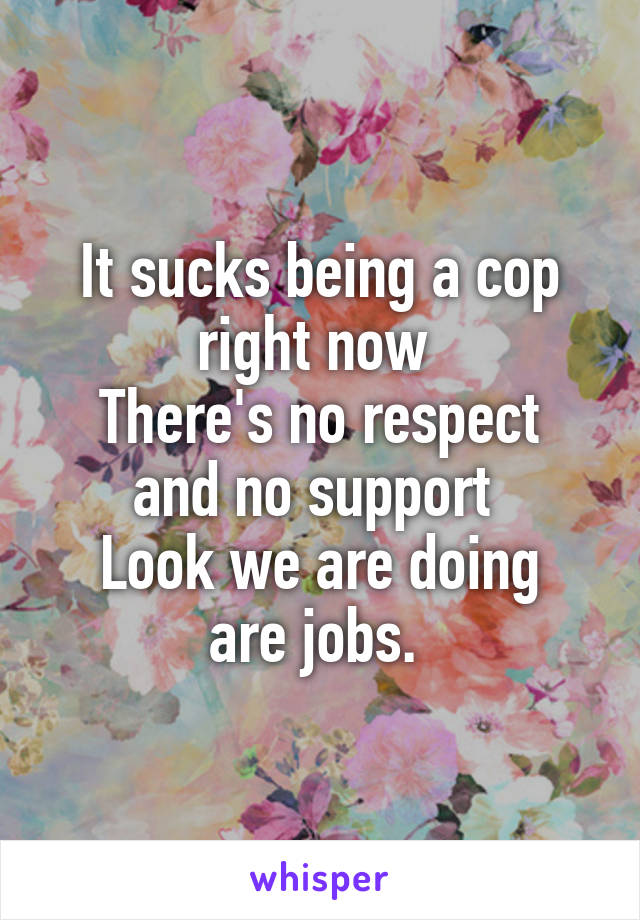 It sucks being a cop right now 
There's no respect and no support 
Look we are doing are jobs. 