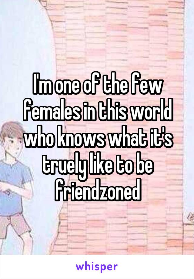 I'm one of the few females in this world who knows what it's truely like to be friendzoned