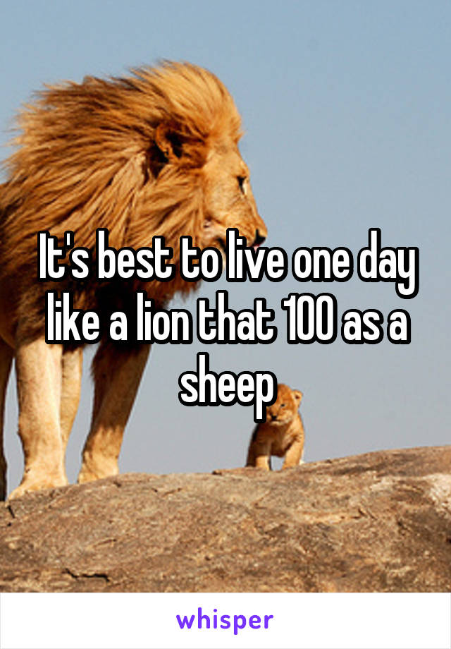 It's best to live one day like a lion that 100 as a sheep