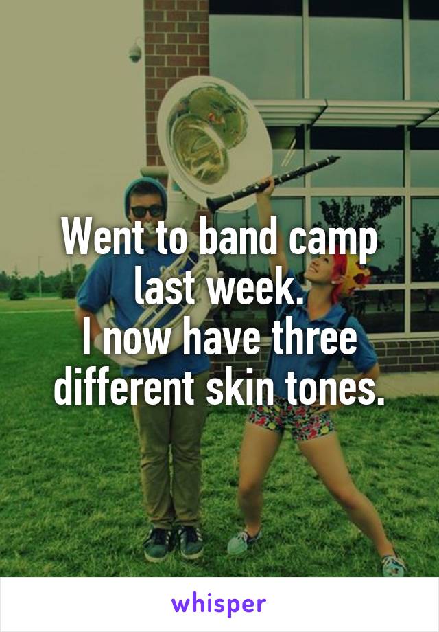 Went to band camp last week.
I now have three different skin tones.