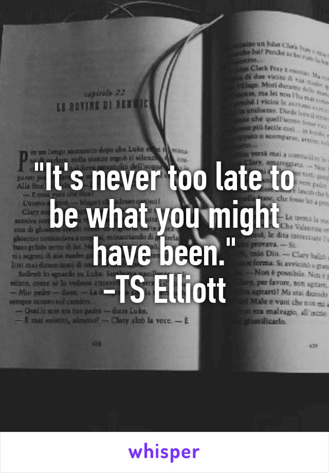 "It's never too late to be what you might have been."
-TS Elliott