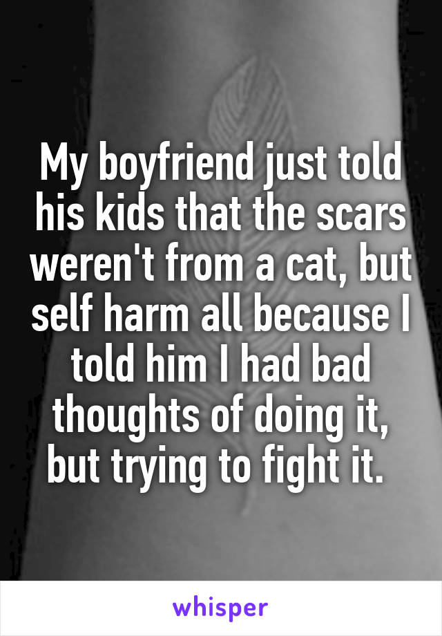 My boyfriend just told his kids that the scars weren't from a cat, but self harm all because I told him I had bad thoughts of doing it, but trying to fight it. 