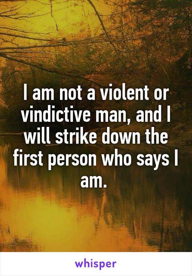 I am not a violent or vindictive man, and I will strike down the first person who says I am. 