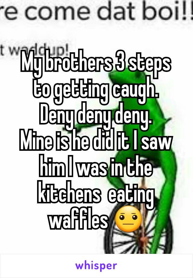 My brothers 3 steps to getting caugh.
Deny deny deny.
Mine is he did it I saw him I was in the kitchens  eating waffles 😐