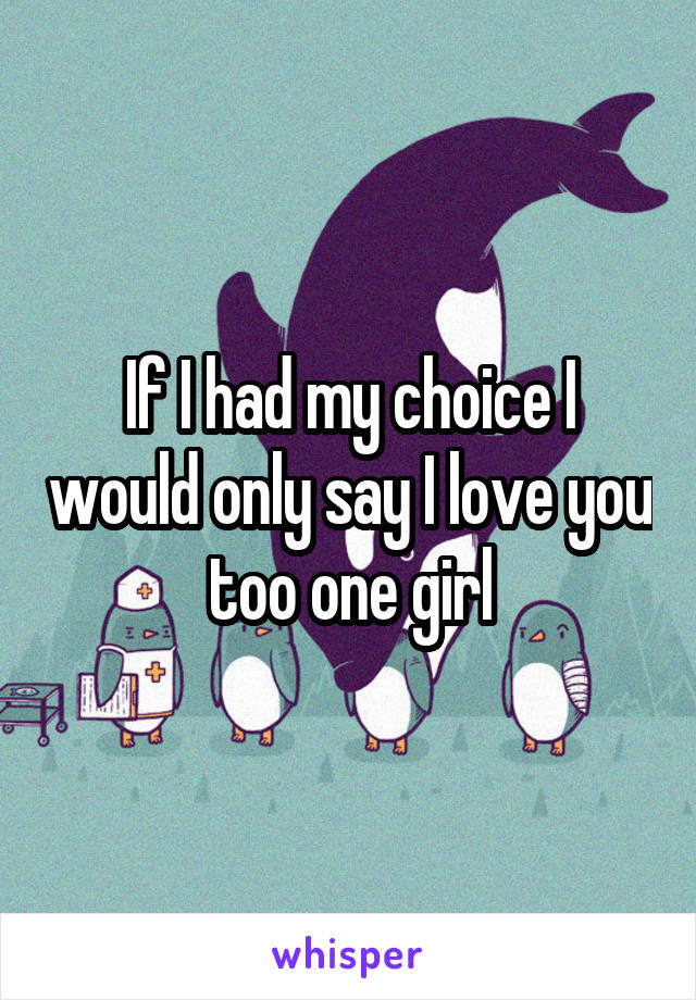 If I had my choice I would only say I love you too one girl