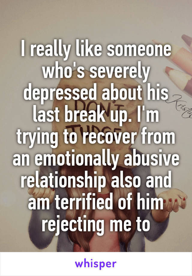 I really like someone who's severely depressed about his last break up. I'm trying to recover from an emotionally abusive relationship also and am terrified of him rejecting me to