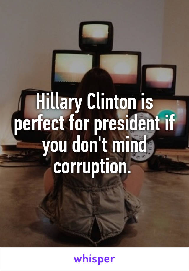 Hillary Clinton is perfect for president if you don't mind corruption. 