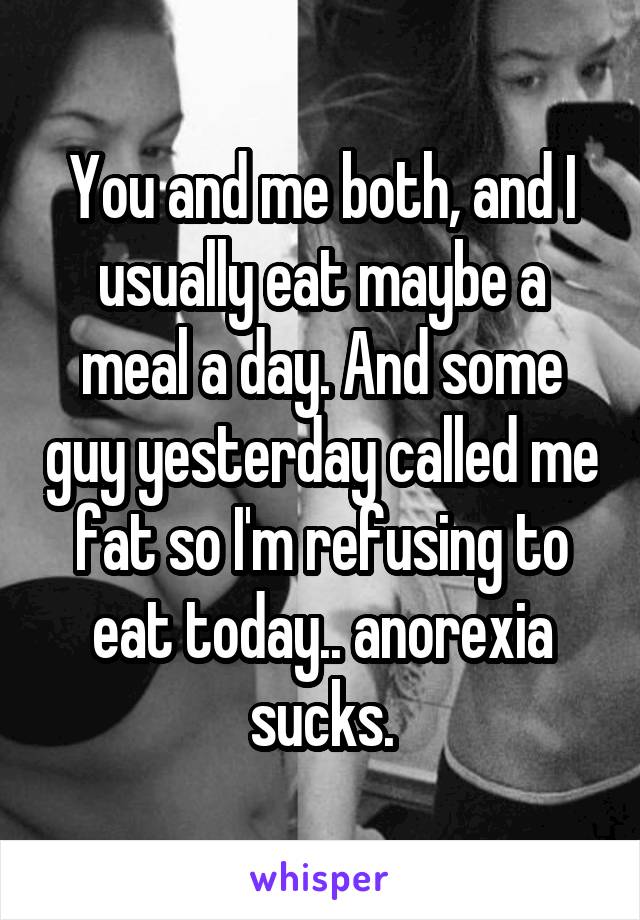 You and me both, and I usually eat maybe a meal a day. And some guy yesterday called me fat so I'm refusing to eat today.. anorexia sucks.