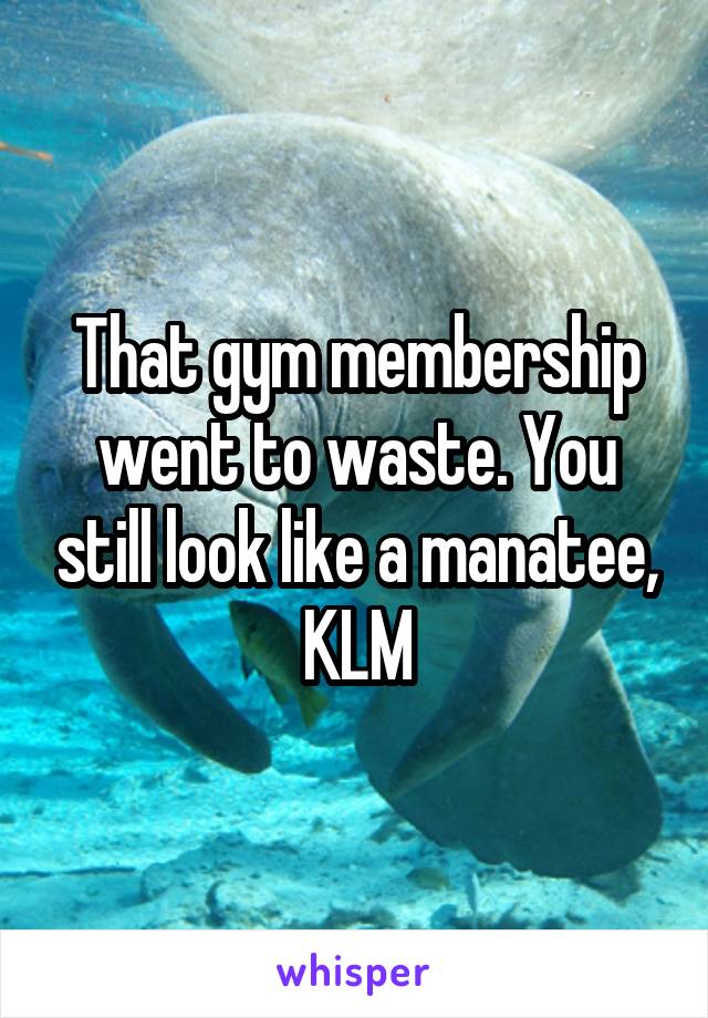 That gym membership went to waste. You still look like a manatee, KLM