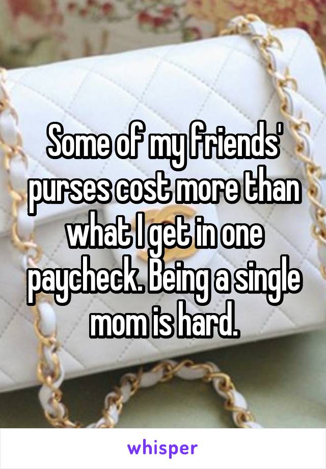 Some of my friends' purses cost more than what I get in one paycheck. Being a single mom is hard.