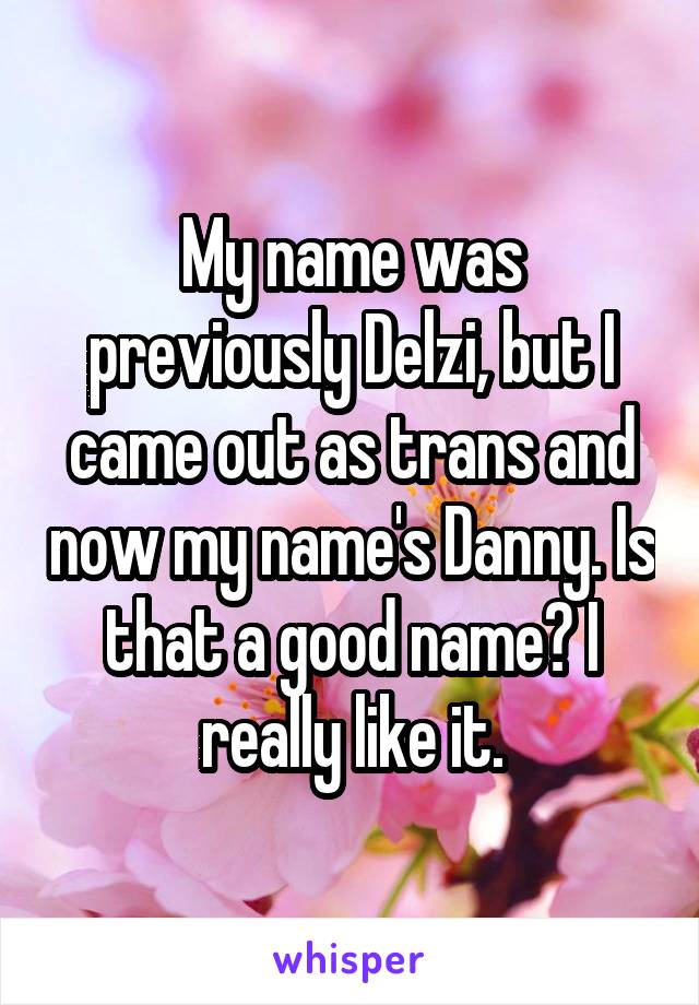 My name was previously Delzi, but I came out as trans and now my name's Danny. Is that a good name? I really like it.