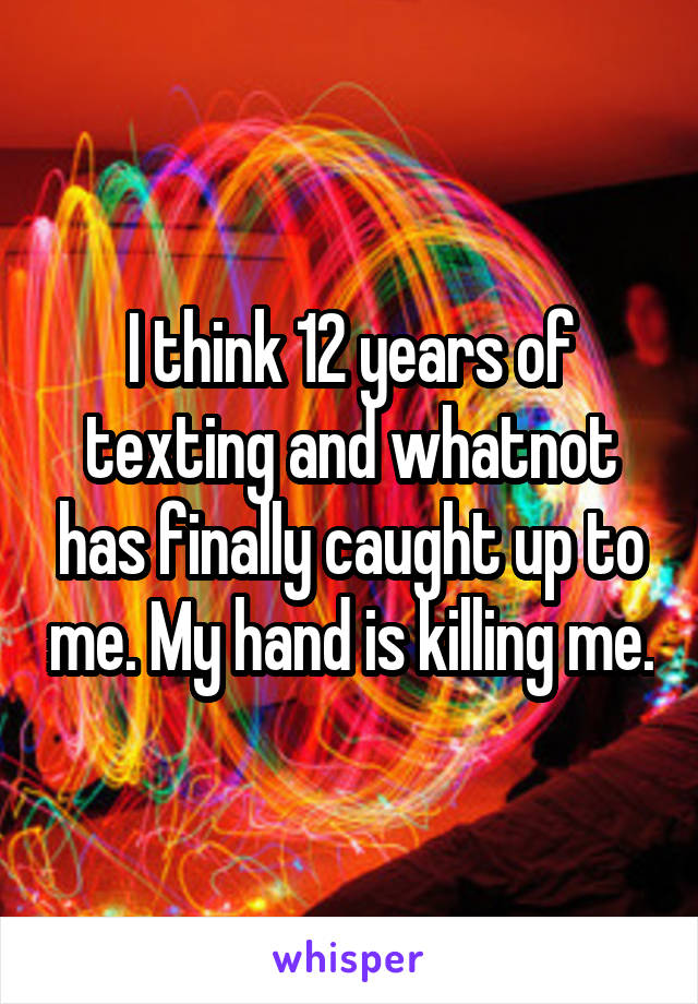 I think 12 years of texting and whatnot has finally caught up to me. My hand is killing me.