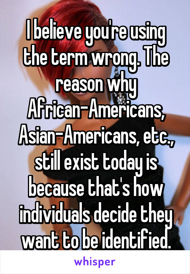 I believe you're using the term wrong. The reason why African-Americans, Asian-Americans, etc., still exist today is because that's how individuals decide they want to be identified.