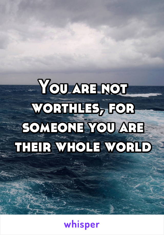 You are not worthles, for someone you are their whole world