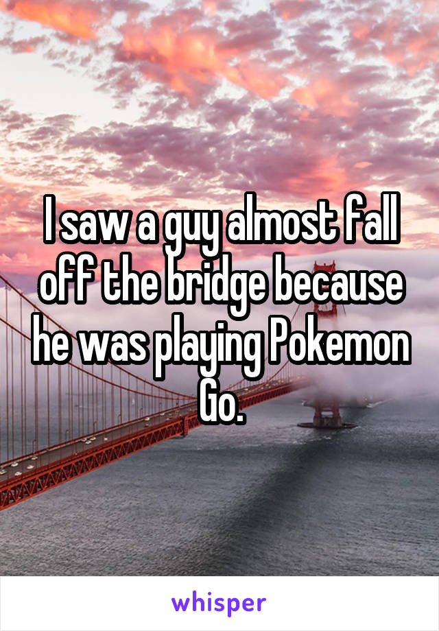 I saw a guy almost fall off the bridge because he was playing Pokemon Go.